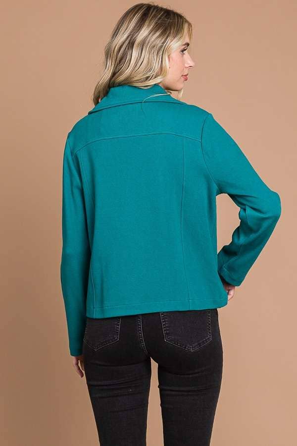 Whitney Front Zipper Pocket Blazer, Lotus Green-Outerwear-Inspired by Justeen-Women's Clothing Boutique in Chicago, Illinois