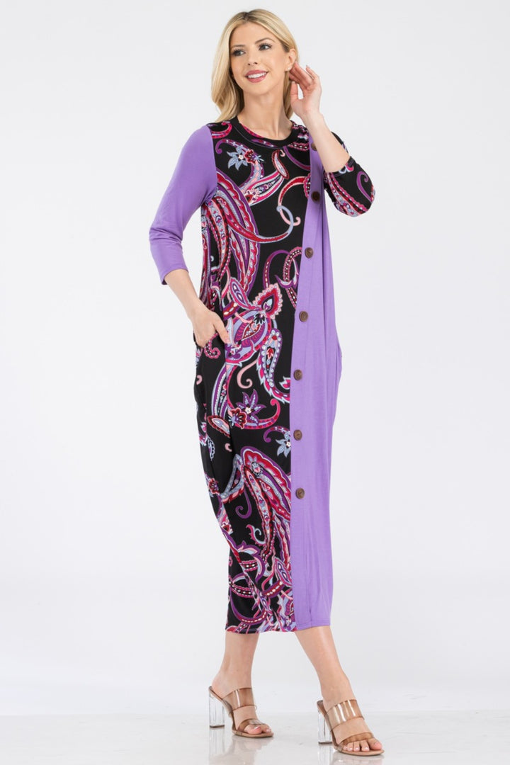 Celeste Full Size Paisley Contrast Midi Dress with Pockets-Dresses-Inspired by Justeen-Women's Clothing Boutique