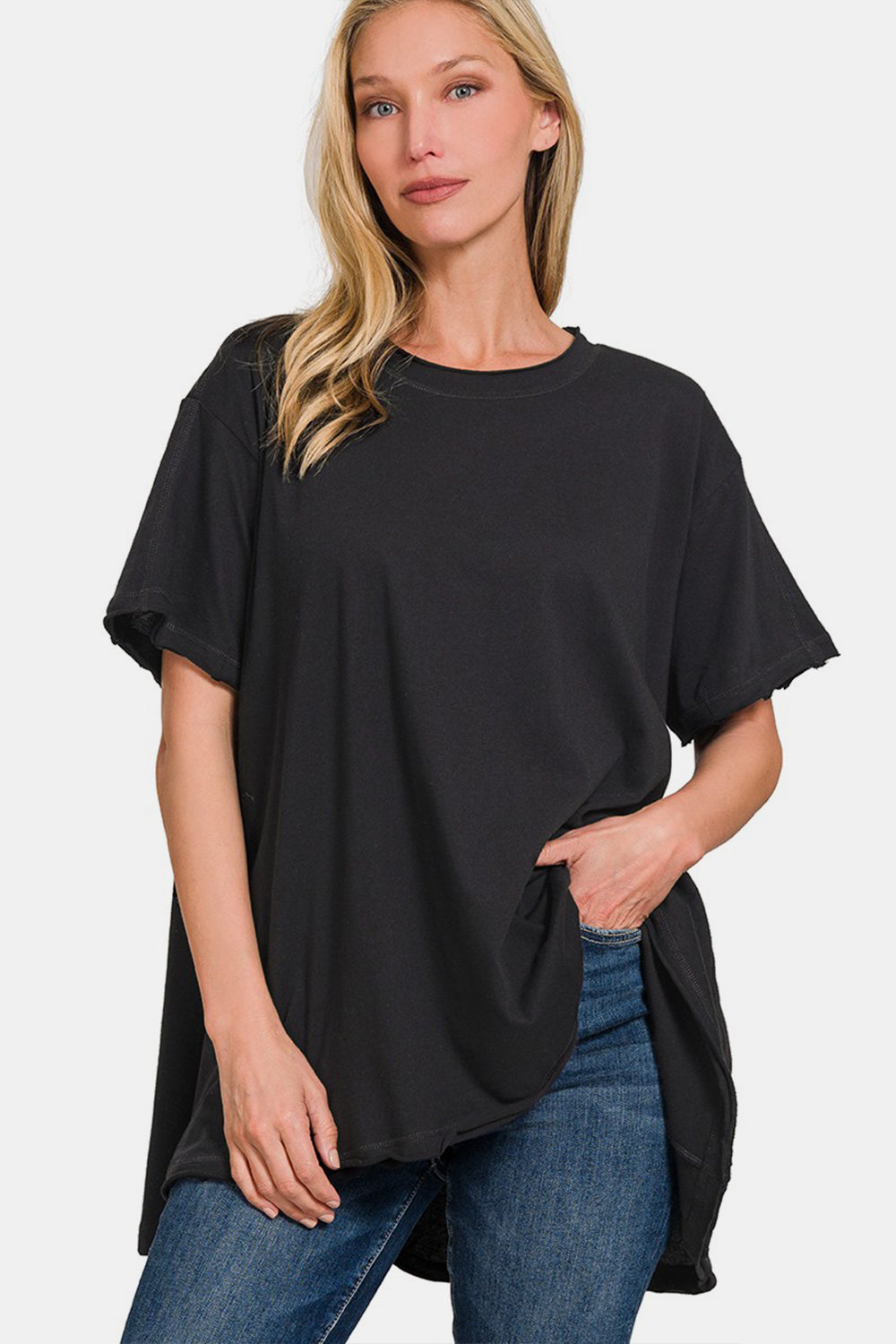 Zenana Round Neck Short Sleeve T-Shirt-100 Short Sleeve Tops-Inspired by Justeen-Women's Clothing Boutique in Chicago, Illinois