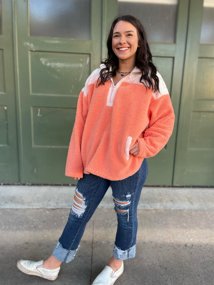 PREORDER: Half Zip Fleece Pullover in Sherbet-Womens-Inspired by Justeen-Women's Clothing Boutique