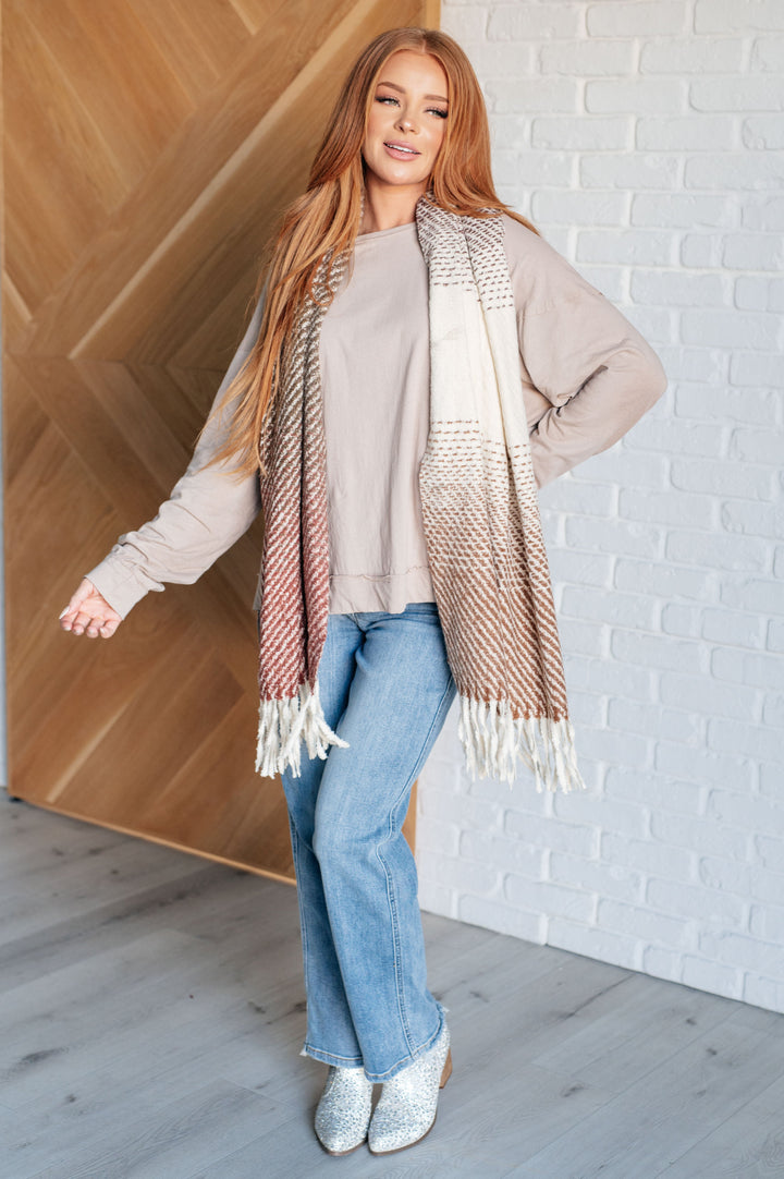 Cold Front Fringe Scarf in Coffee and Red-220 Beauty/Gift-Inspired by Justeen-Women's Clothing Boutique