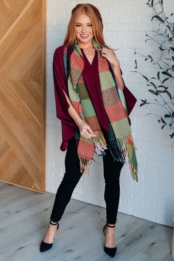 Keep Me Cozy Checkered Fringe Scarf in Berry-220 Beauty/Gift-Inspired by Justeen-Women's Clothing Boutique