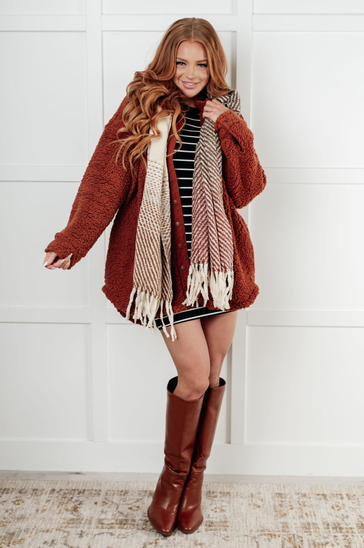 Cold Front Fringe Scarf in Coffee and Red-220 Beauty/Gift-Inspired by Justeen-Women's Clothing Boutique