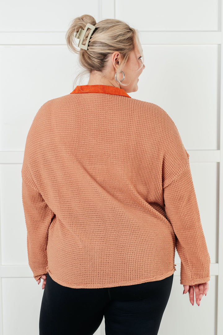 Can't Imagine Why Waffle Knit Contrast Trim Top-110 Long Sleeve Tops-Inspired by Justeen-Women's Clothing Boutique