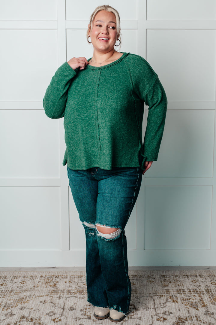 Simple Silhouette Brushed Hacci Sweater in Dark Green-Sweaters/Sweatshirts-Inspired by Justeen-Women's Clothing Boutique