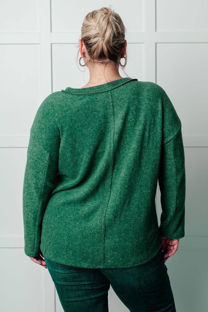 Simple Silhouette Brushed Hacci Sweater in Dark Green-Sweaters/Sweatshirts-Inspired by Justeen-Women's Clothing Boutique