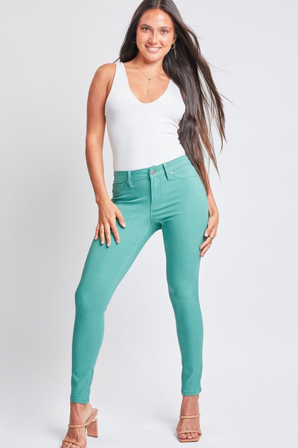 YMI Jeanswear Full Size Hyperstretch Mid-Rise Skinny Pants-Pants-Inspired by Justeen-Women's Clothing Boutique in Chicago, Illinois
