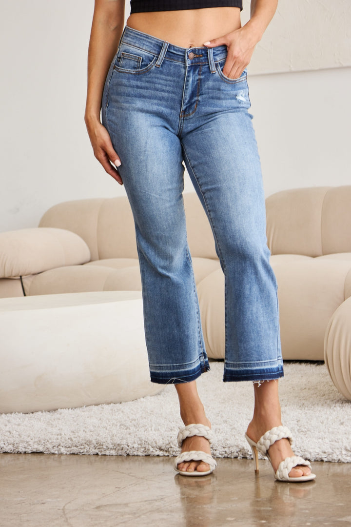 Judy Blue Full Size Release Hem Cropped Bootcut Jeans-Denim-Inspired by Justeen-Women's Clothing Boutique