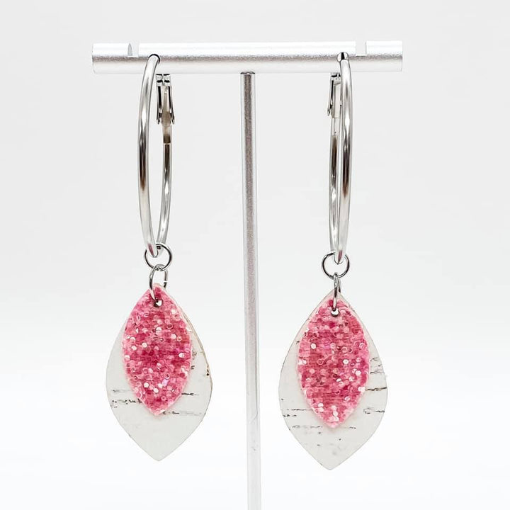 3.25" Pink Glitter & White Corkie Hoops -Earrings-Earrings-Inspired by Justeen-Women's Clothing Boutique