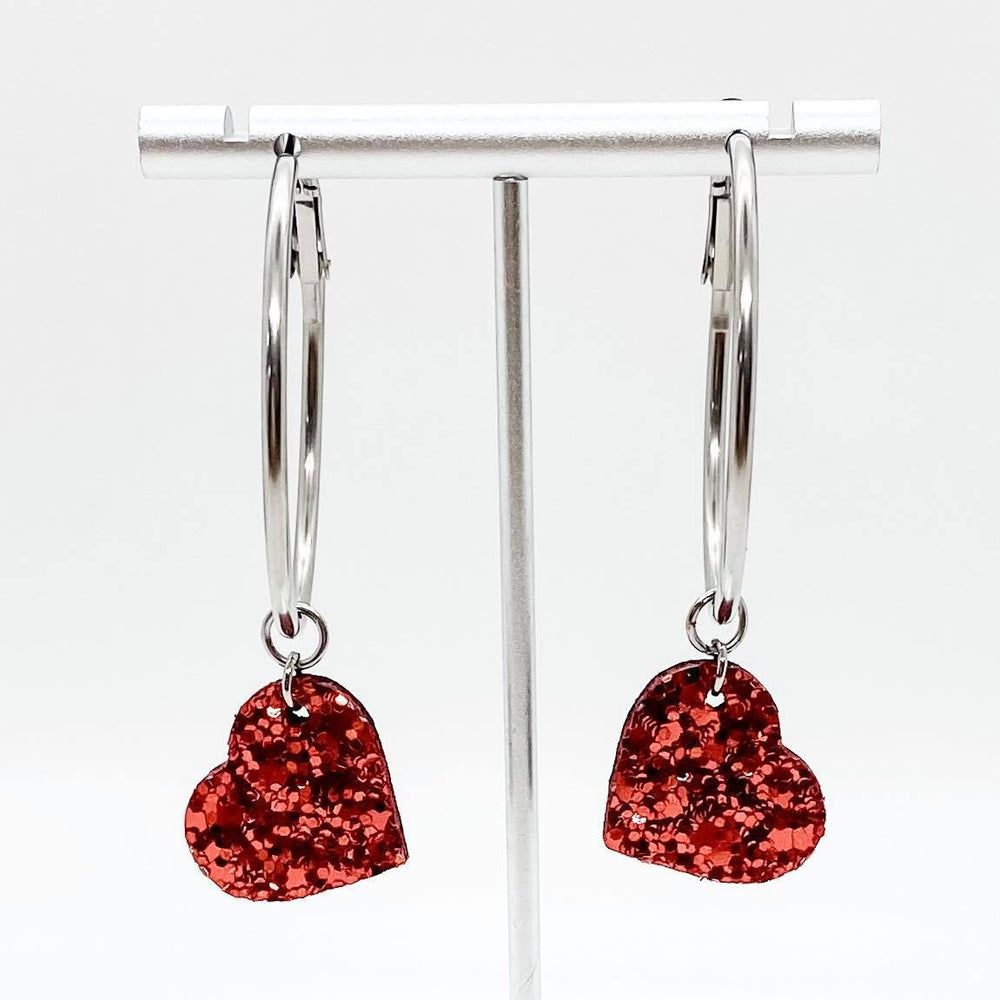 Red Glitter Valentine Heart Collection (Earrings and Bracelet Sold Separately)-Inspired by Justeen-Women's Clothing Boutique