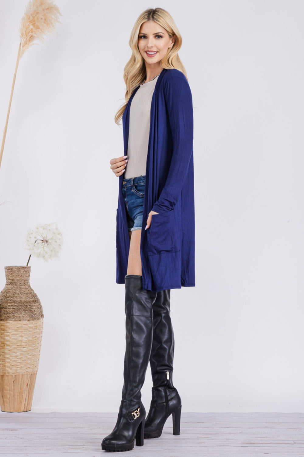 Celeste Full Size Open Front Cardigan with Pockets-Cardigans + Kimonos-Inspired by Justeen-Women's Clothing Boutique