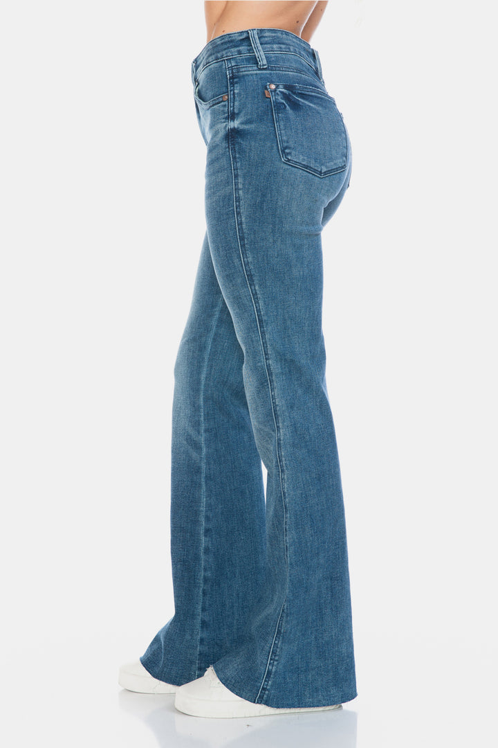 Judy Blue Full Size Tummy Control Cut Hem Flare Jeans-Denim-Inspired by Justeen-Women's Clothing Boutique