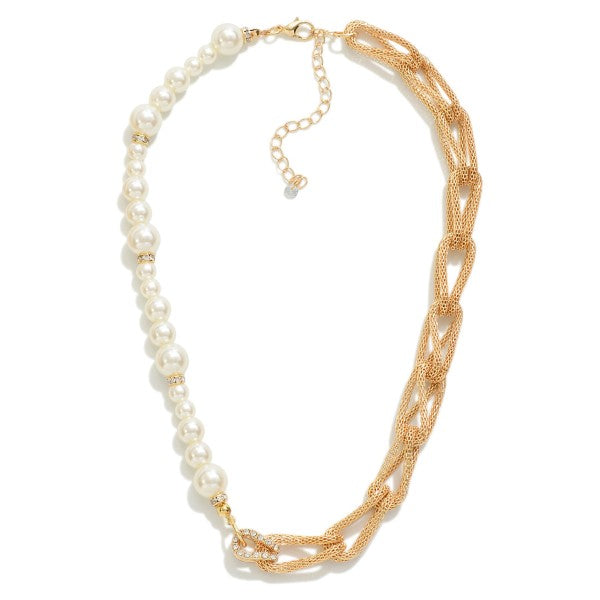 Joelle Mixed Chain Link and Pearl Beaded Necklace-Necklaces-Inspired by Justeen-Women's Clothing Boutique in Chicago, Illinois