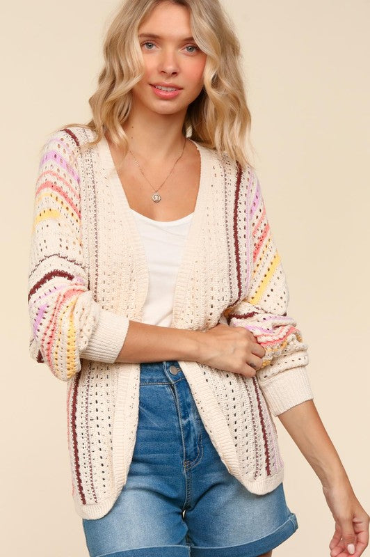 Haptics Full Size Striped Crochet Open Front Cardigan-Cardigans + Kimonos-Inspired by Justeen-Women's Clothing Boutique