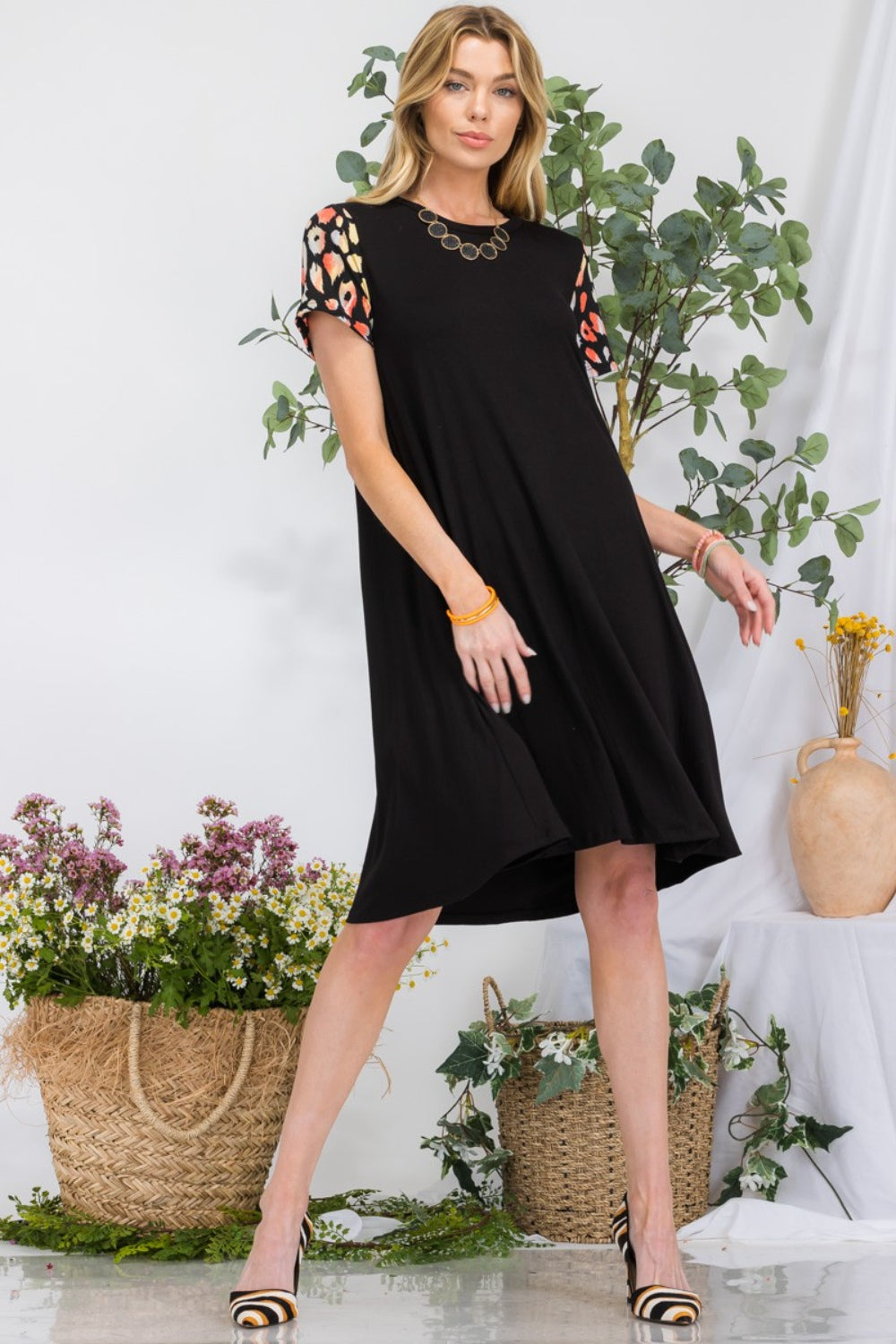 Celeste Full Size Leopard Short Sleeve Dress with Pockets-Dresses-Inspired by Justeen-Women's Clothing Boutique in Chicago, Illinois