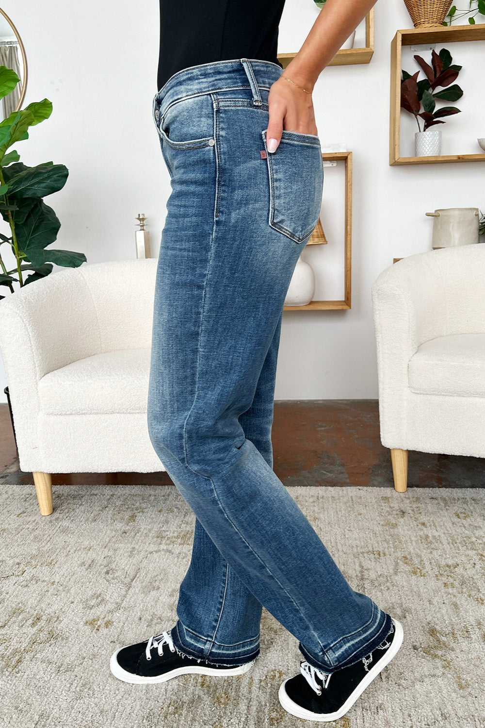 Judy Blue Full Size Mid Rise Release Hem Jeans-Denim-Inspired by Justeen-Women's Clothing Boutique