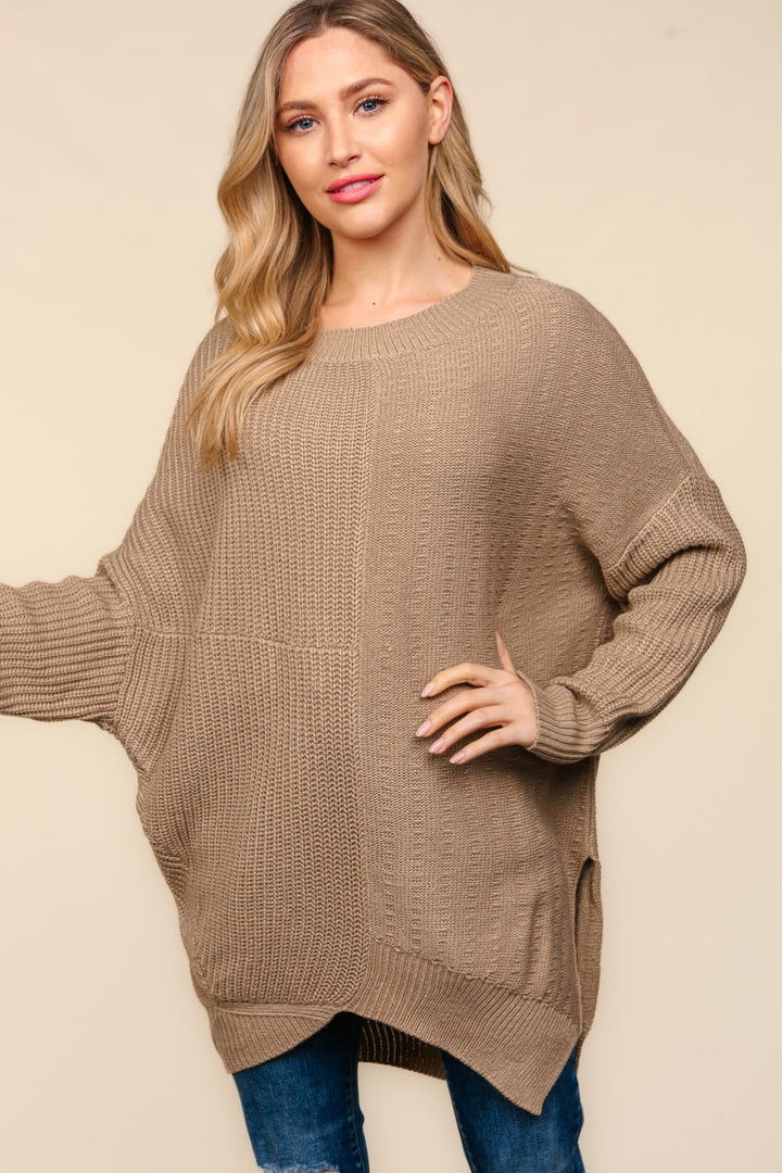 Haptics Full Size Side Slit Texture Asymmetric Sweater-Sweaters/Sweatshirts-Inspired by Justeen-Women's Clothing Boutique