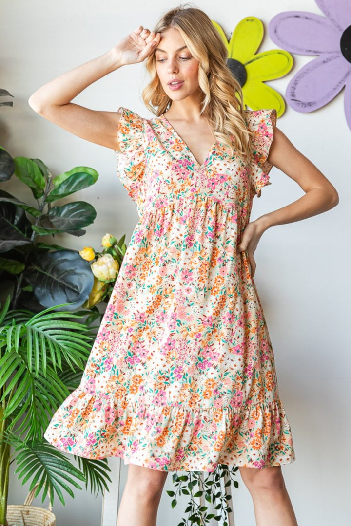 Heimish Full Size Floral Ruffled V-Neck Dress-Dresses-Inspired by Justeen-Women's Clothing Boutique in Chicago, Illinois