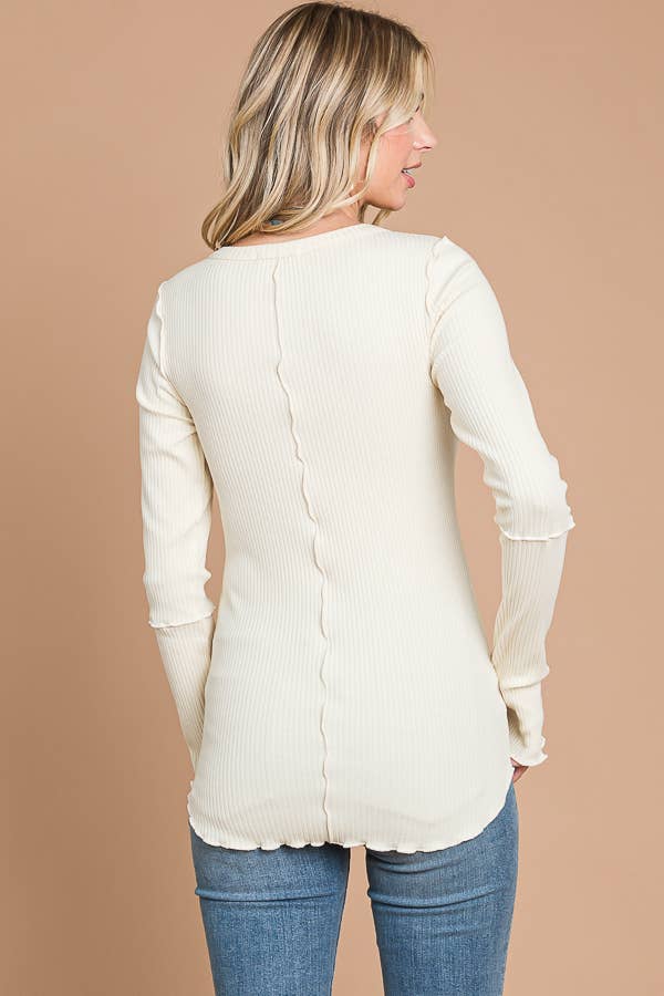 Jackie Crewneck Long Sleeve Top, Vanilla Cream-Long Sleeve Tops-Inspired by Justeen-Women's Clothing Boutique in Chicago, Illinois