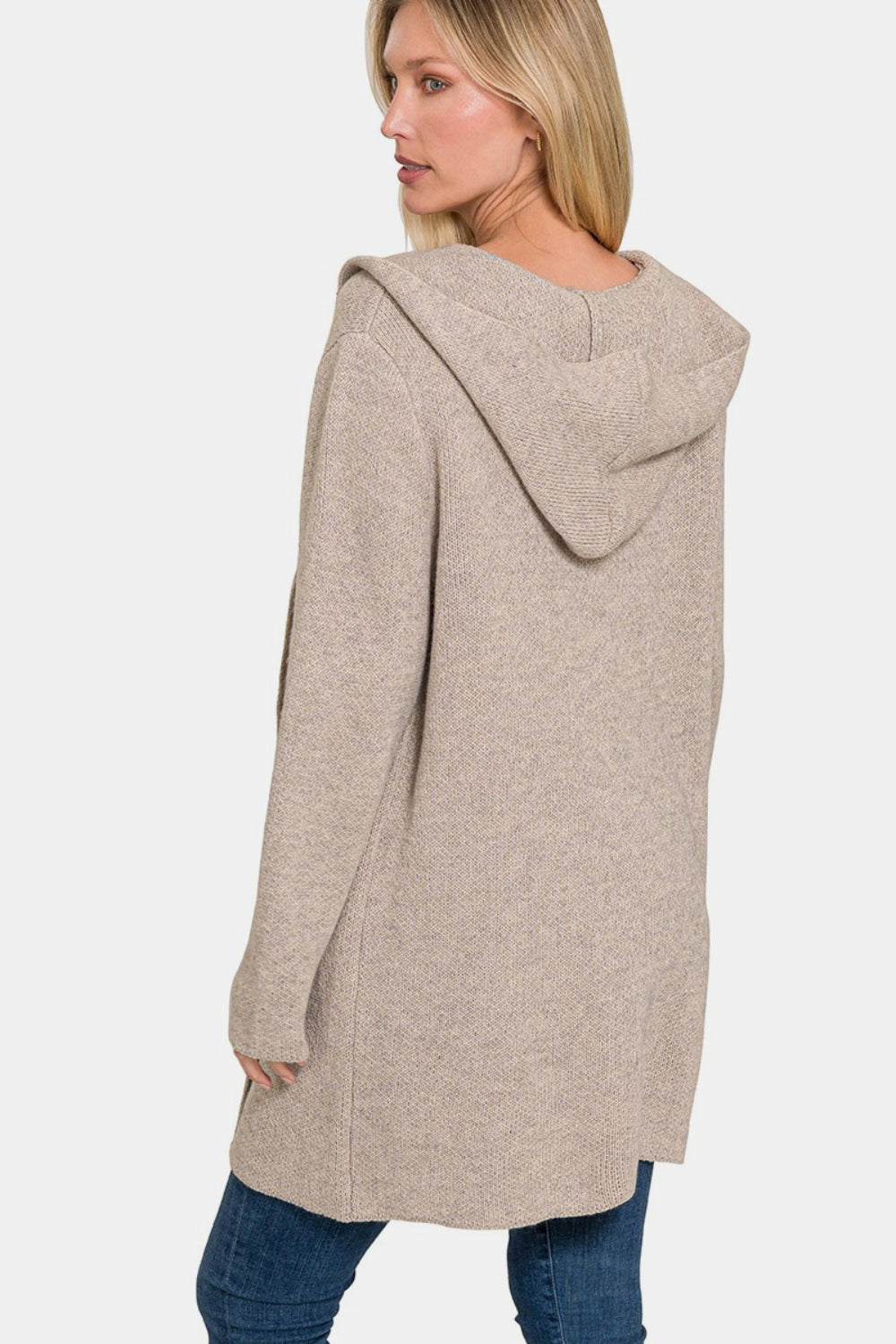 Zenana Hooded Open Front Sweater Cardigan-Cardigans + Kimonos-Inspired by Justeen-Women's Clothing Boutique