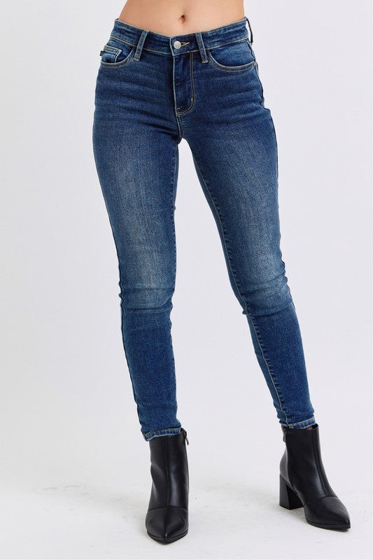 Judy Blue Full Size Mid-Rise Waist Skinny Jeans with Pockets-Denim-Inspired by Justeen-Women's Clothing Boutique