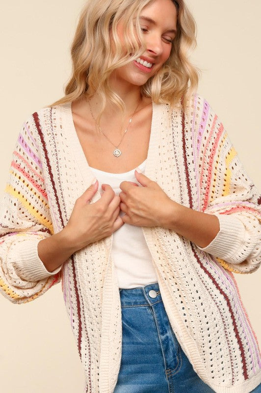 Haptics Full Size Striped Crochet Open Front Cardigan-Cardigans + Kimonos-Inspired by Justeen-Women's Clothing Boutique