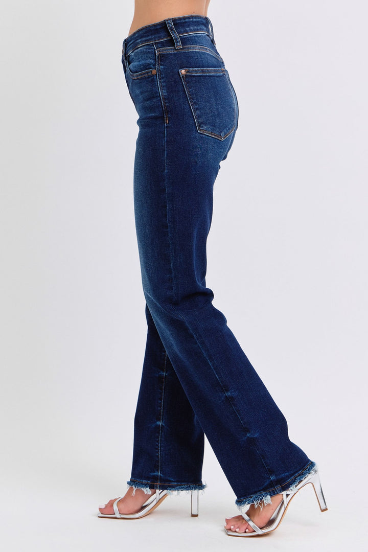 Judy Blue Full Size Raw Hem Straight Leg Jeans-Denim-Inspired by Justeen-Women's Clothing Boutique