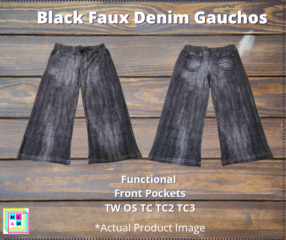 Black Faux Denim Capri Gauchos-Leggings-Inspired by Justeen-Women's Clothing Boutique in Chicago, Illinois