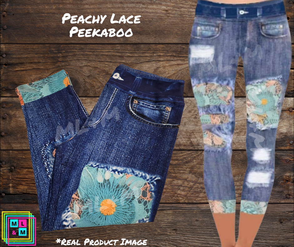Peachy Lace Faux Denim Capris-LEGGINGS & CAPRIS-Inspired by Justeen-Women's Clothing Boutique in Chicago, Illinois