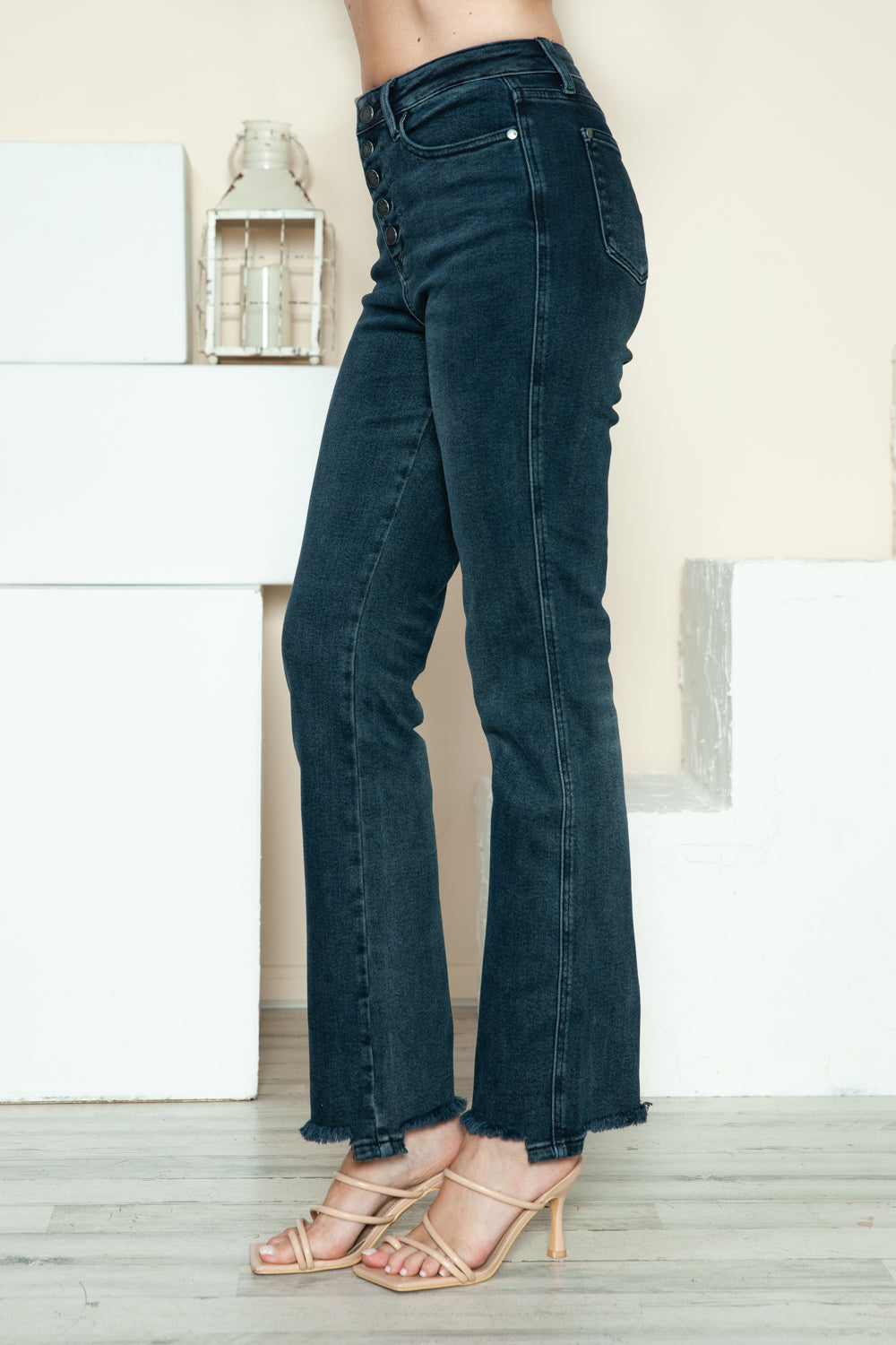 Judy Blue Full Size Button Fly Hem Destroy Straight Jeans-Denim-Inspired by Justeen-Women's Clothing Boutique