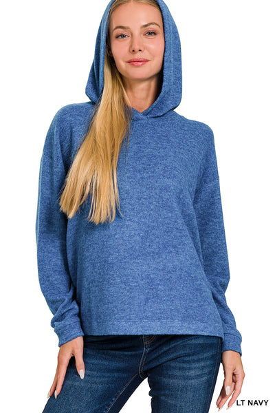 Zenana Karina Hooded Brushed Hacci Sweater, Light Navy-Sweaters/Sweatshirts-Inspired by Justeen-Women's Clothing Boutique in Chicago, Illinois