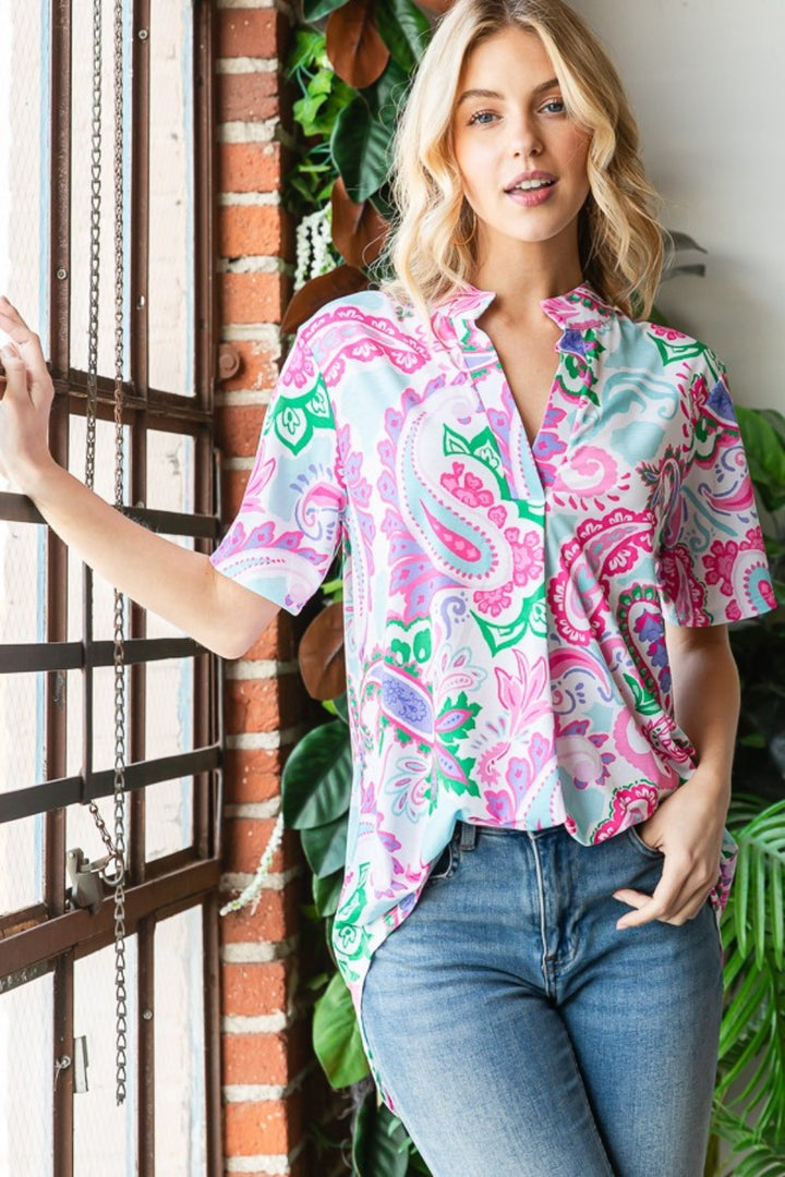 Heimish Full Size Paisley Print Short Sleeve Top-100 Short Sleeve Tops-Inspired by Justeen-Women's Clothing Boutique