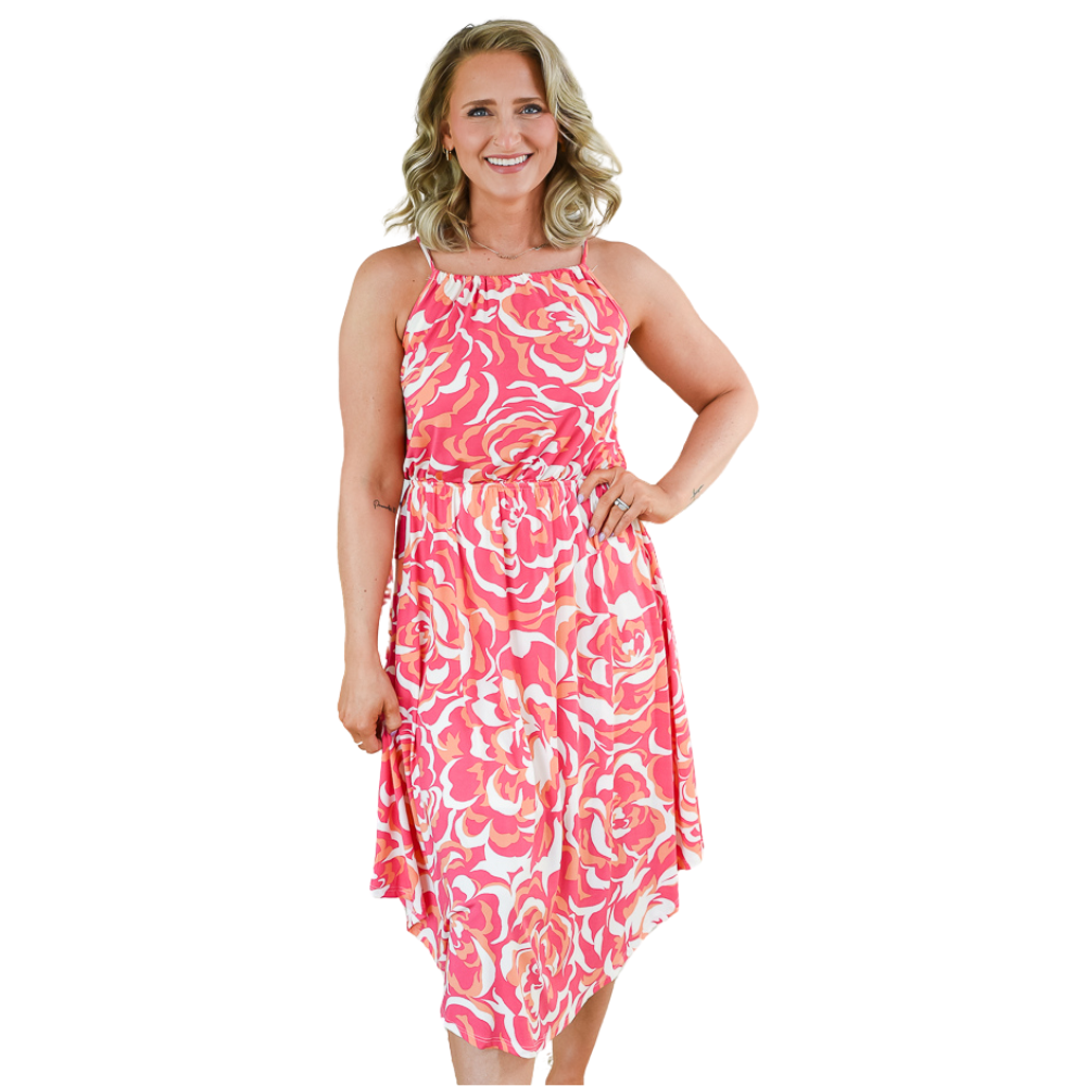 The World Goes Round Fuchsia Dress-White Birch-Inspired by Justeen-Women's Clothing Boutique