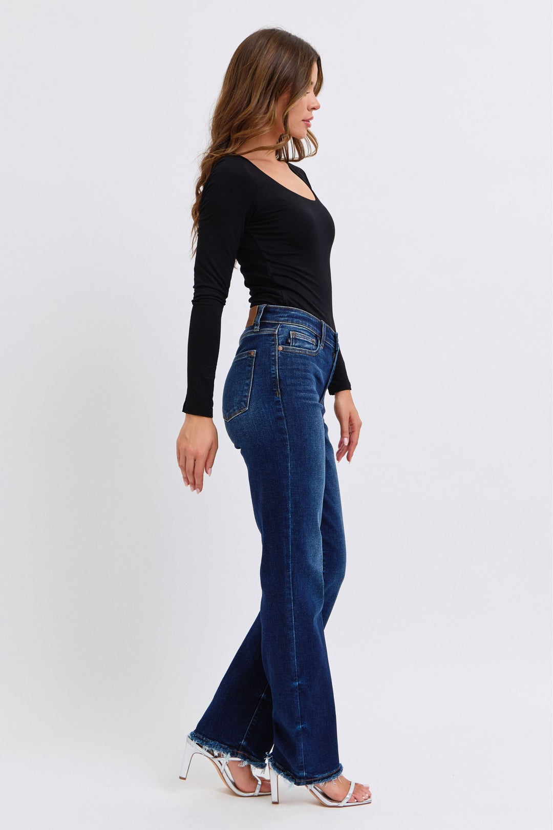 Judy Blue Full Size Raw Hem Straight Leg Jeans-Denim-Inspired by Justeen-Women's Clothing Boutique