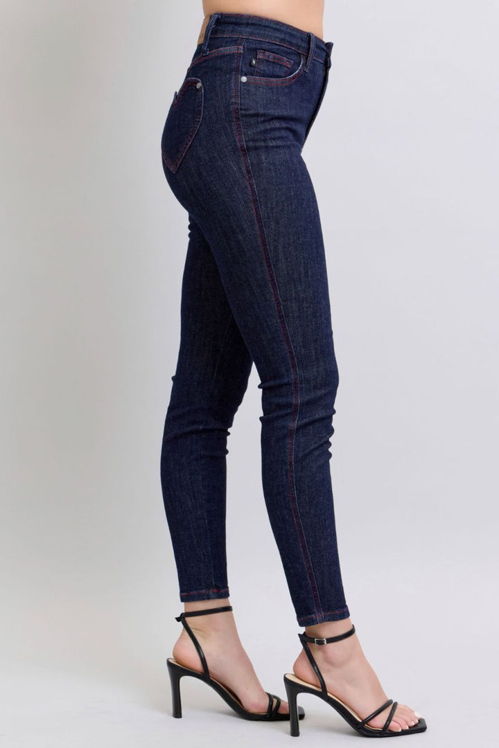 Judy Blue Full Size Heart Shaped Back Pockets Skinny Jeans-Denim-Inspired by Justeen-Women's Clothing Boutique