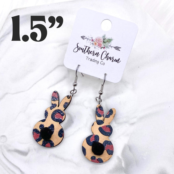 Wooden Leopard Bunny Tail Dangles - Easter Earrings-Inspired by Justeen-Women's Clothing Boutique