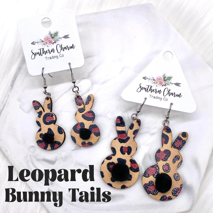 Wooden Leopard Bunny Tail Dangles - Easter Earrings-Inspired by Justeen-Women's Clothing Boutique