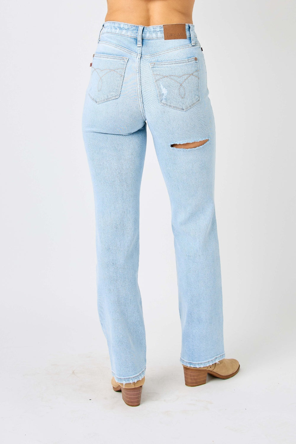 Judy Blue Full Size High Waist Distressed Straight Jeans-Denim-Inspired by Justeen-Women's Clothing Boutique in Chicago, Illinois