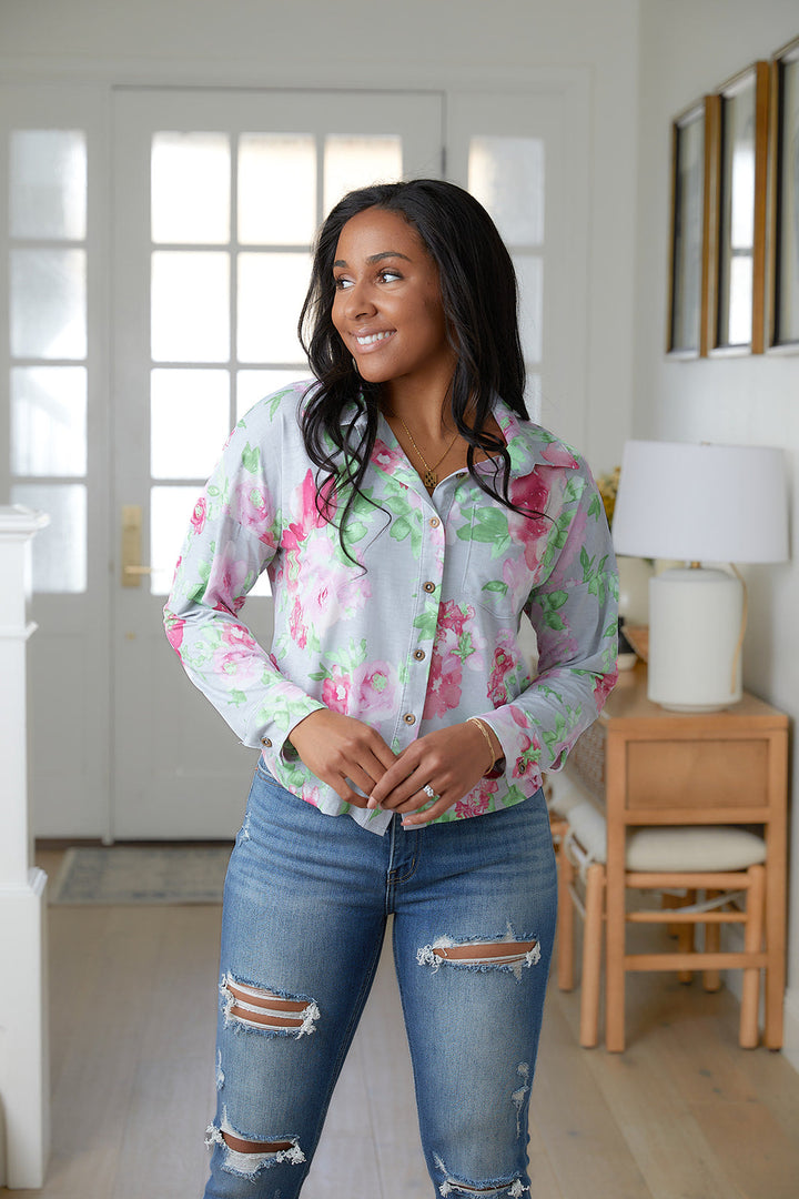 Thinking On It Open Back Floral Top-Long Sleeve Tops-Inspired by Justeen-Women's Clothing Boutique