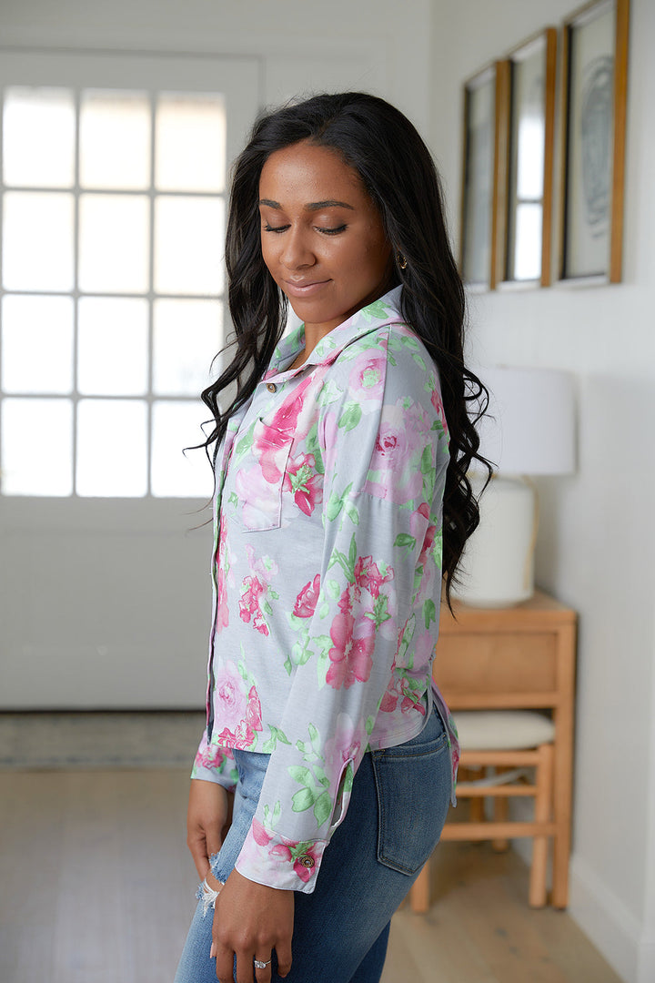 Thinking On It Open Back Floral Top-Long Sleeve Tops-Inspired by Justeen-Women's Clothing Boutique