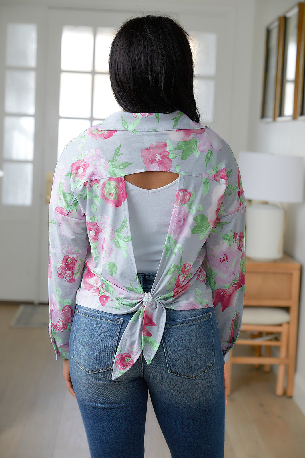 Thinking On It Open Back Floral Top-Long Sleeve Tops-Inspired by Justeen-Women's Clothing Boutique