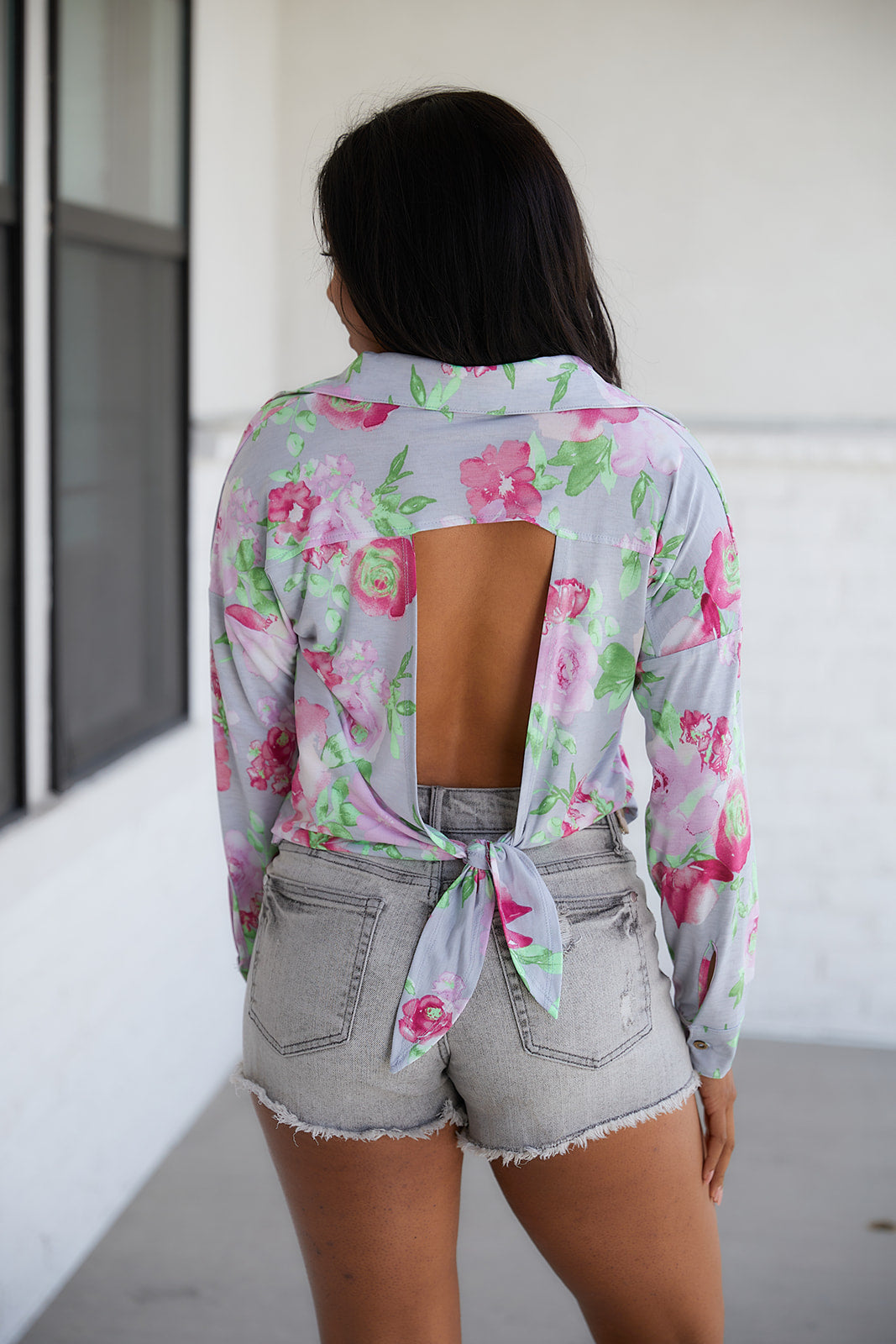 Thinking On It Open Back Floral Top-Long Sleeve Tops-Inspired by Justeen-Women's Clothing Boutique