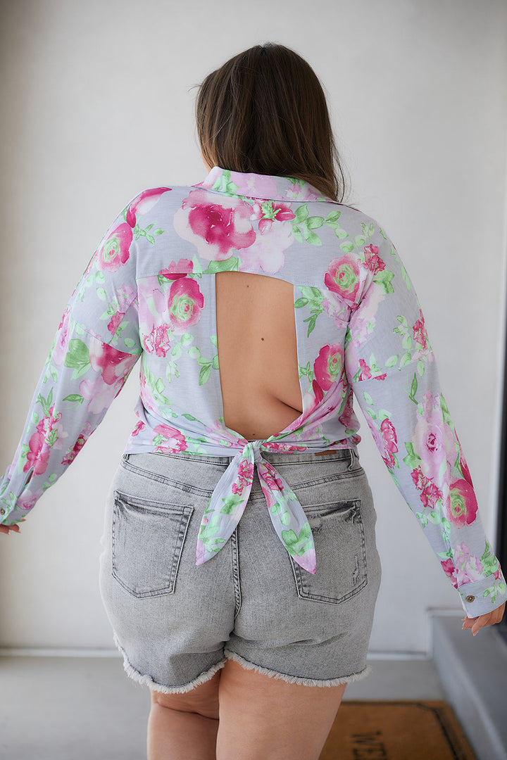 Thinking On It Open Back Floral Top-Long Sleeve Tops-Inspired by Justeen-Women's Clothing Boutique