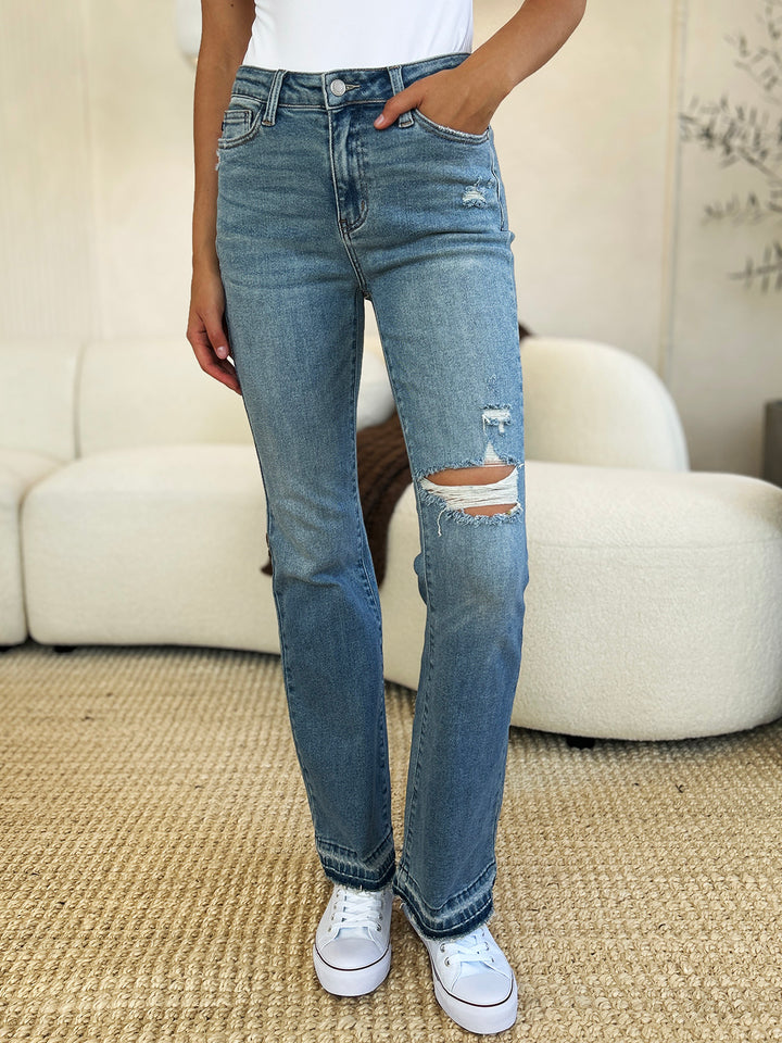 Judy Blue Full Size Mid Rise Destroyed Hem Distressed Jeans-Denim-Inspired by Justeen-Women's Clothing Boutique