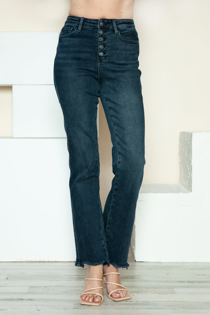 Judy Blue Full Size Button Fly Hem Destroy Straight Jeans-Denim-Inspired by Justeen-Women's Clothing Boutique