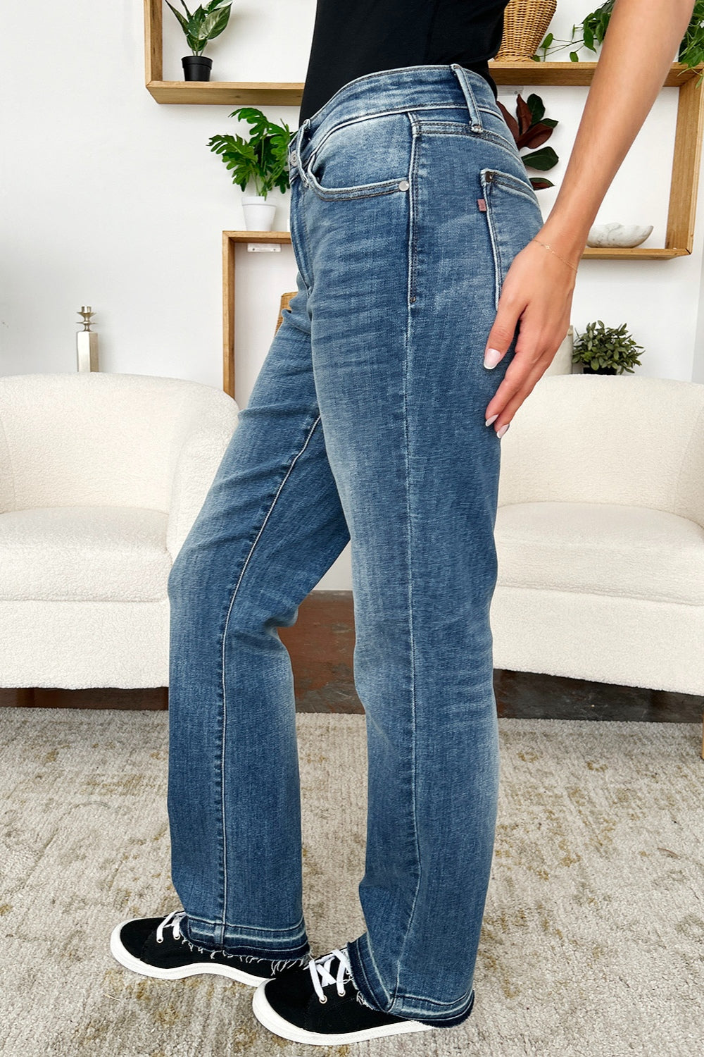 Judy Blue Full Size Mid Rise Release Hem Jeans-Denim-Inspired by Justeen-Women's Clothing Boutique