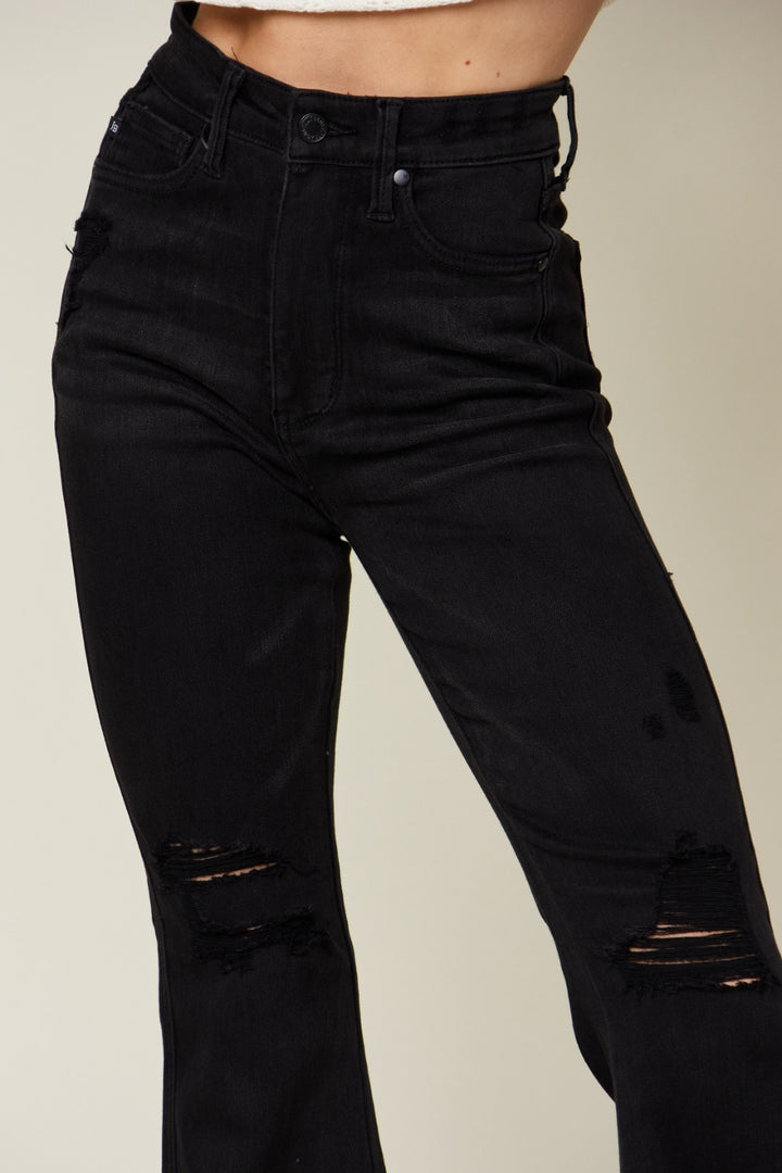 Judy Blue Full Size High Waist Distressed Flare Jeans-Denim-Inspired by Justeen-Women's Clothing Boutique in Chicago, Illinois
