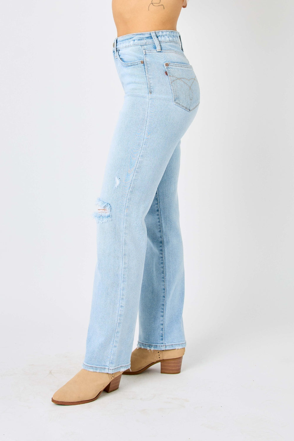 Judy Blue Full Size High Waist Distressed Straight Jeans-Denim-Inspired by Justeen-Women's Clothing Boutique in Chicago, Illinois