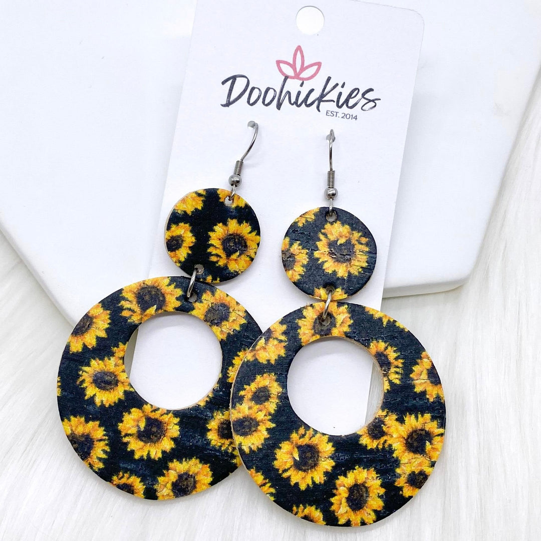 2.5" Sunflower Double O Corkies -Summer Earrings-Earrings-Inspired by Justeen-Women's Clothing Boutique