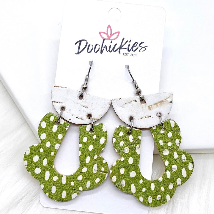 2.5" White & Vintage Doodle Dot Cork Loopies (3 Colors) -Earrings-Earrings-Inspired by Justeen-Women's Clothing Boutique